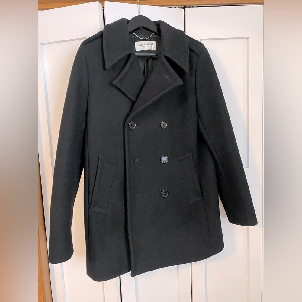 Saint Laurent Black Wool Peacoat